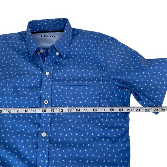 Izod Mens Small Blue Short Sleeve Button-Down Shirt With Sailboat Print - Picture 4 of 10